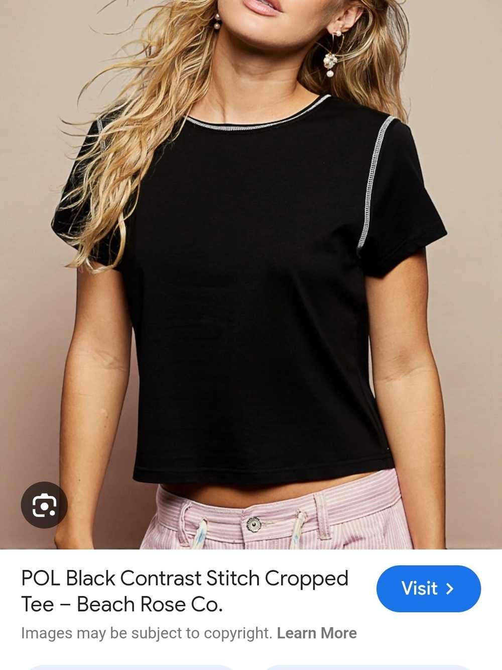 POL Black Cropped Tee with Contrast Stitch